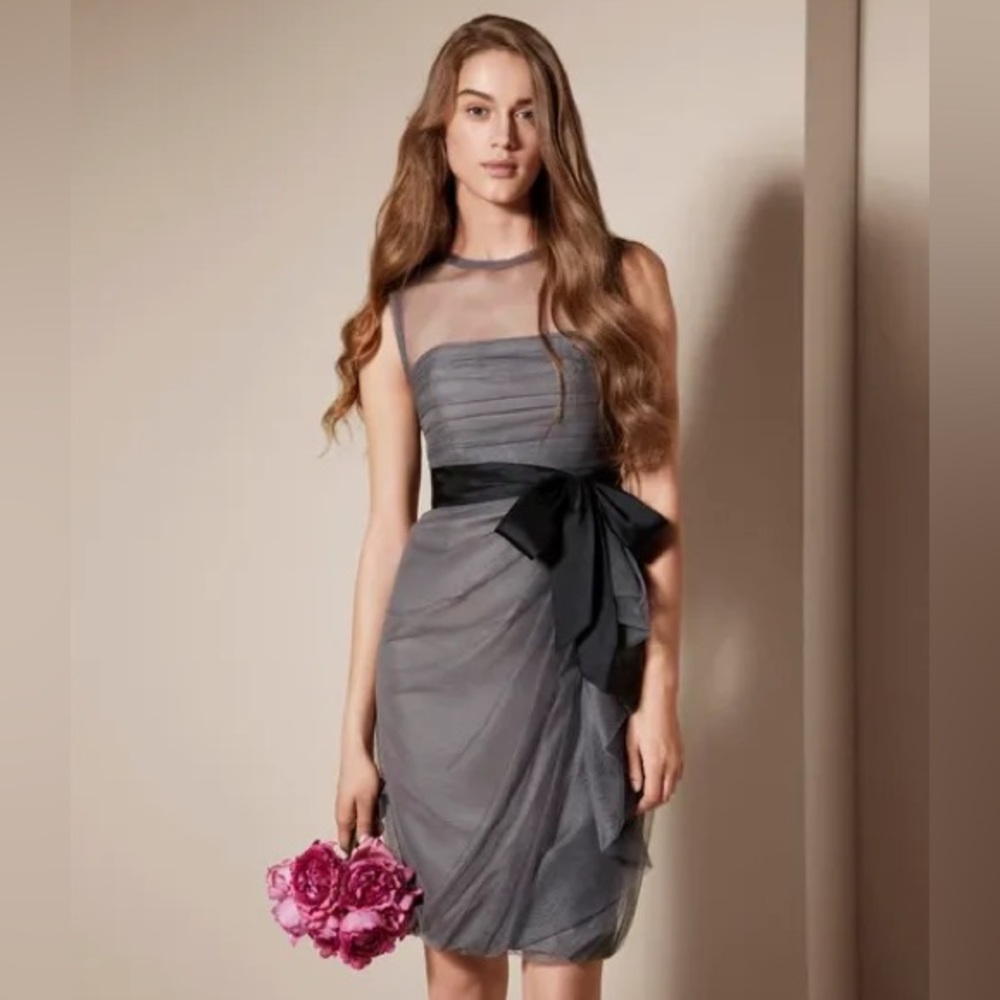 White by Vera Wang Gray Sleeveless Mesh Dress